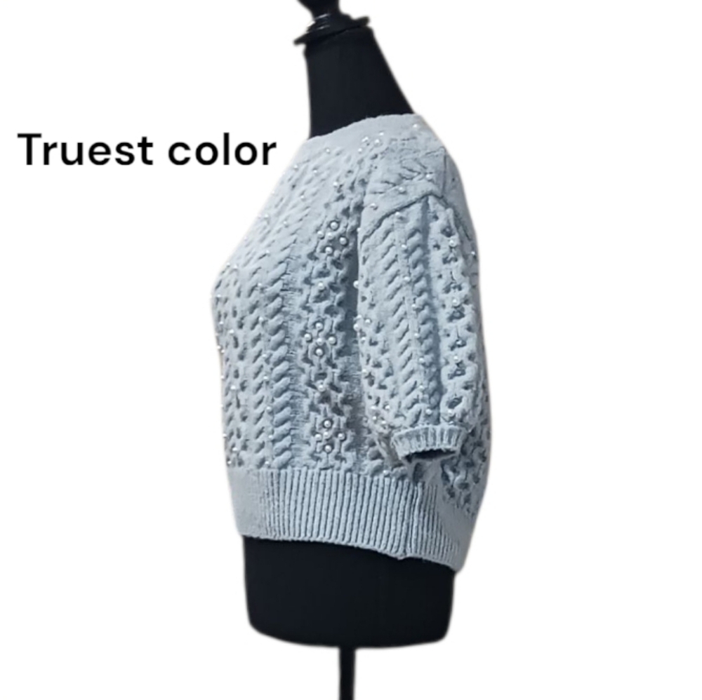 ASTR Koami Pearl Embellished Cableknit Sweater Haze Blue - Picture 5 of 10
